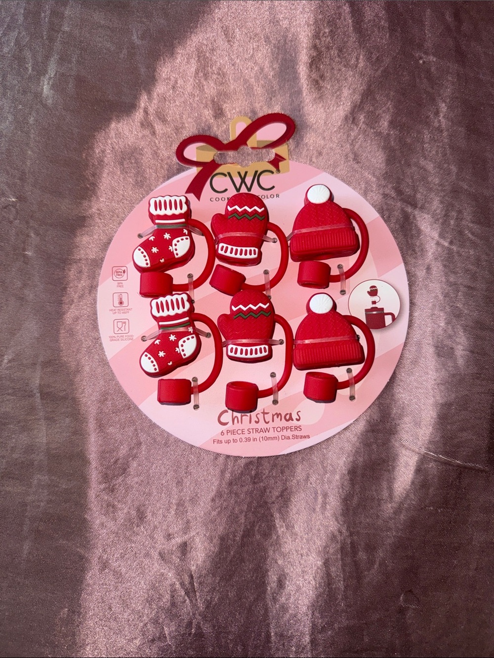 CWC Red Christmas Straw Toppers - 6 Piece Set